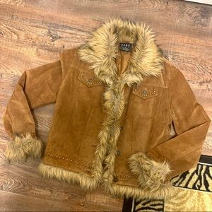 Women’s leather retro Cabo fur  jacket coat sz M